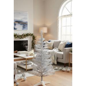 Silver Tinsel Christmas Tree, 4 Feet High x 22 Inches Wide, 123 Tips, Adjustable Wired Branches, White Stand