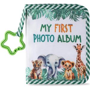 Baby's My First Family Album Soft Photo Cloth Book Jungle Safari Animals My First Book of Photos Baby Memory Album Gift Holds 4x6 Pictures for Babies Newborn Toddler & Kids Baby Shower
