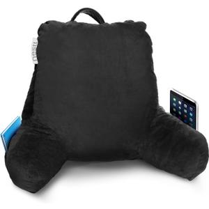 Nestl Reading Pillow Standard Bed Pillow, Back Pillow for Sitting in Bed Shredded Memory Foam Chair Pillow, Reading & Bed Rest Pillows Black Back Pillow for Bed, Bed Chair Arm Pillow with Pockets (06 - Black)