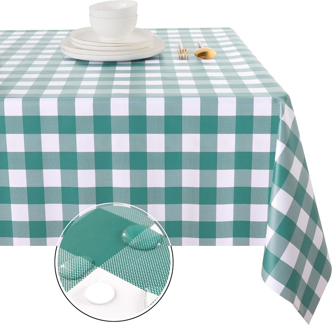 Obstal 100% Waterproof PVC Table Cloth, Oil-Proof Spill-Proof Vinyl Rectangle Tablecloth, Wipeable Table Cover for Outdoor and Indoor Use,Green Teal,54 x 78 Inch
