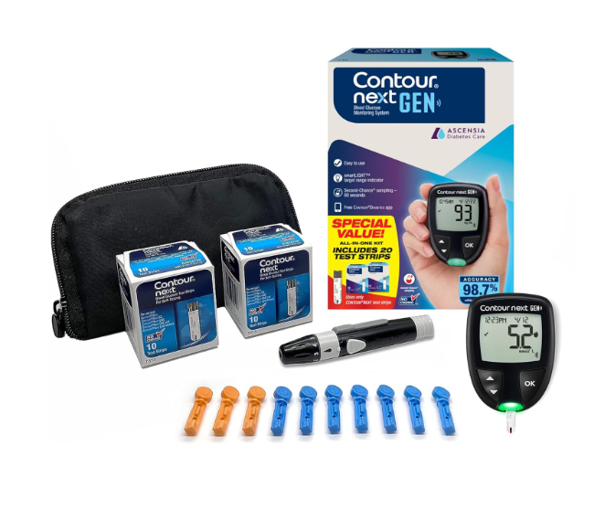 Ascensia CONTOUR NEXT GEN Blood Glucose Monitor AllInOne Kit with 20 Test Strips, Accurate Blood Sugar Monitor, EasytoUse Glucose Meter, Portable and Reliable Diabetes Testing Kit