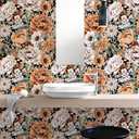 HAOKHOME Vintage Wallpaper Floral Peel and Stick Wall Paper Removable Large Peony Black/Orange/Pink Vinyl Self Adhesive for Bathroom 17.7in x 9.8ft