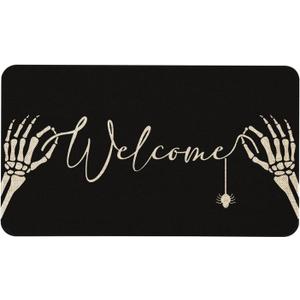 Roszwtit Halloween Door Mat 30 X 17 Inch Halloween Skull Doormat Indoor Outdoor Entrance Floor Mat Non Slip Halloween Decor Rubber Welcome Mats (1'5" x 2'6" (Rectangular))