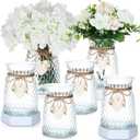 6 Pcs Glass Bud Vases with Twine Rope and Heart Label 6.3 Inch Boho Vintage Vase Flower Decorative Glass Vase for Centerpieces Holiday Wedding Home Table Decorations (Clear)