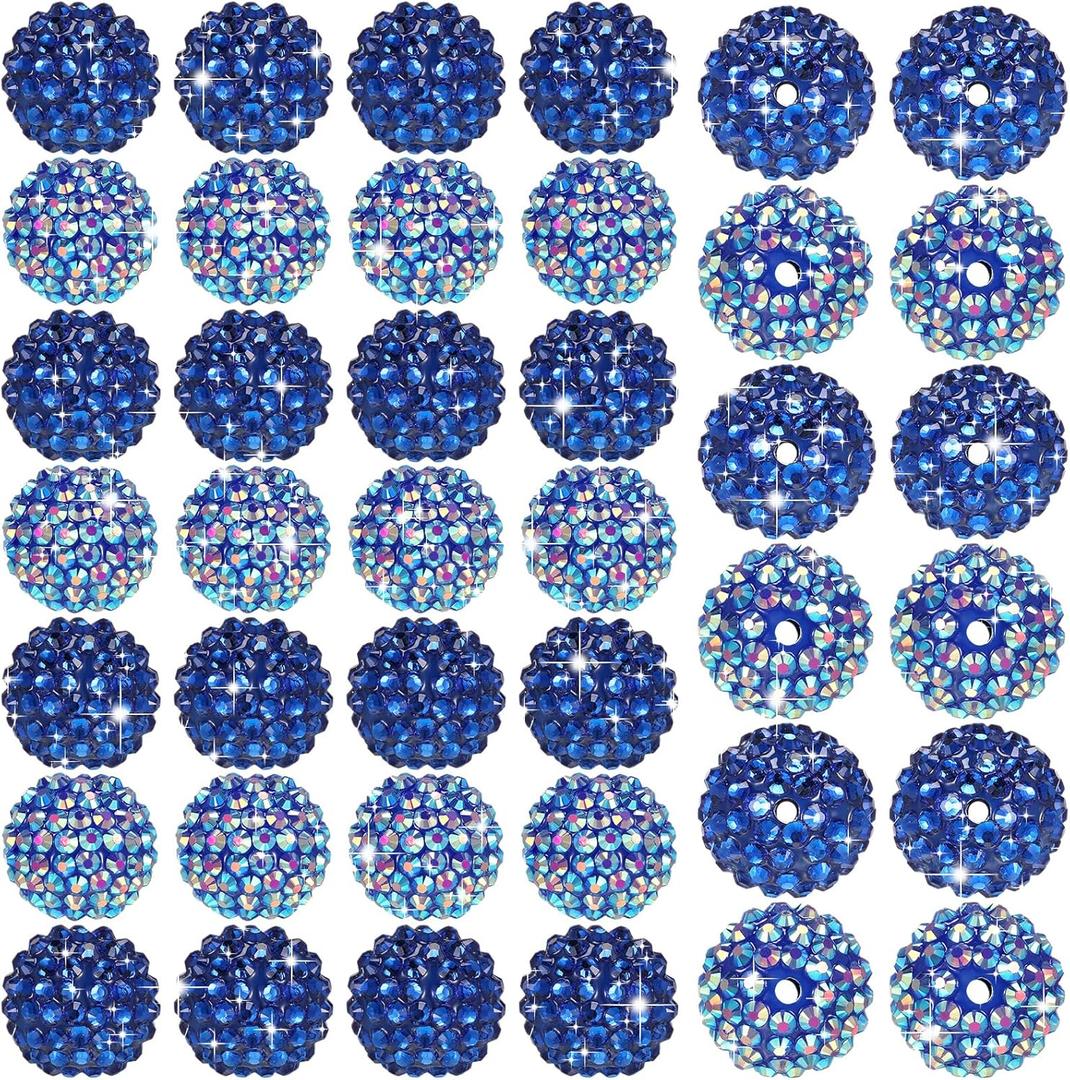 40 Pcs 20 mm Rhinestone Beads Bulk Crystal Round Disco Ball Chunky Bubblegum Beads for Pens Bracelets Charms Craft European Style Jewelry Making Supplies Christmas(Dark Blue)