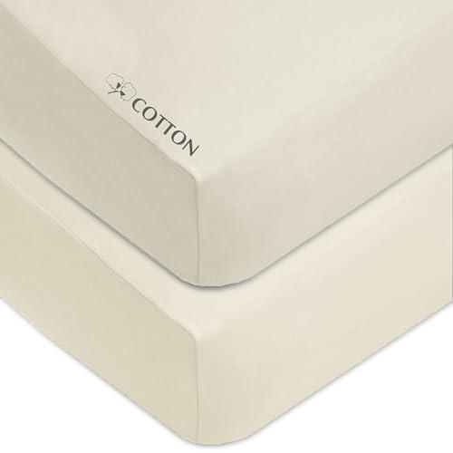 American Baby Company 2 Pack 100% Natural Cotton Fitted Crib Sheets 52" x 28" - Soft, Breathable, Hypoallergenic & Gentle Toddler Bed Sheets, Cream, Neutral for Boys & Girls