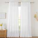RYB HOME Linen Sheer Curtains for Living Room Textured Semi Sheer Curtains Large Window Treatment for Bedroom Patio Door, White, 52 inch Width x 108 inch Length, 2 Panels
