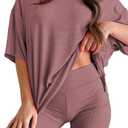 Womens 2 Piece Lounge Set 2026 Summer Travel Outfit Casual Short Sleeve Oversized Tshirts & Biker Shorts (Pink, M)