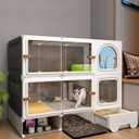 Cat Cage Cat Enclosure with Litter Box & Clear Sliding Door, Expandable Cat Playpen, Detachable Metal, Cat Cage Indoor and Outdoor, Ferret Cage