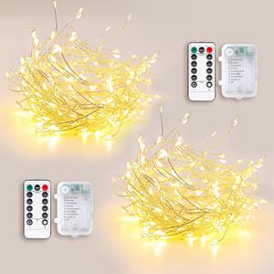 Firecracker Fairy String Lights 2 Pack 10 FT 120 LEDs, Warm White Battery Operated Twinkle Cluster Lights with Romte & 8 Modes, Waterproof for Mirror, Headboard, Table Decor, Wreath, Indoor Party