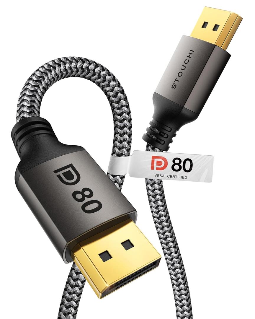 Stouchi VESA Certified DisplayPort 2.1 Cable 3.3FT, 80Gbps UHBR20 [16K 8K 4K@540Hz] Short DP Cord, Support FreeSync G-Sync, DSC 1.2a, Snag-Free Connector for RTX 5090/4090, RX 9070,Gaming Monitor