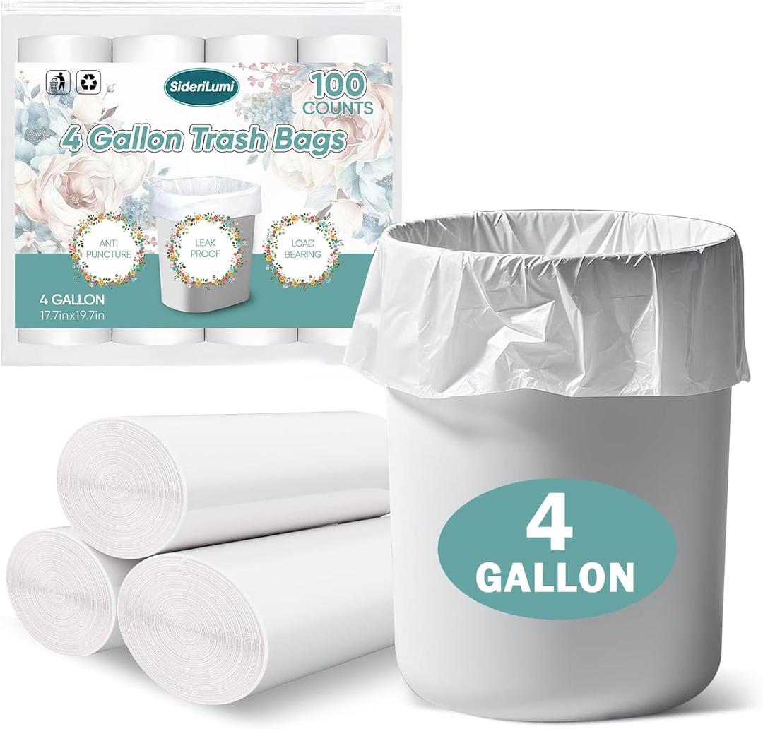 Small Trash Bags 4 Gallon - 100 Count Leakage-Proof 4 Gallon Trash Bag, Unscented Small Garbage Bags for Office Bedroom Bathroom Mini Trash Bags, White 4 Gal Trash Can Liners