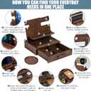Wood Phone Docking Station for up to 3 Phones - Nightstand Organizer with Drawer for Valuables for Men & Women, Compatible with Apple Watch, Holds Phones, Tablets, Keys, Rings, Glasses, Watches & EDC