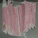 Charmian Women's Victorian Vintage Boned Brocade Lace Up Bustier Overbust Corset Top with Straps Pink Medium