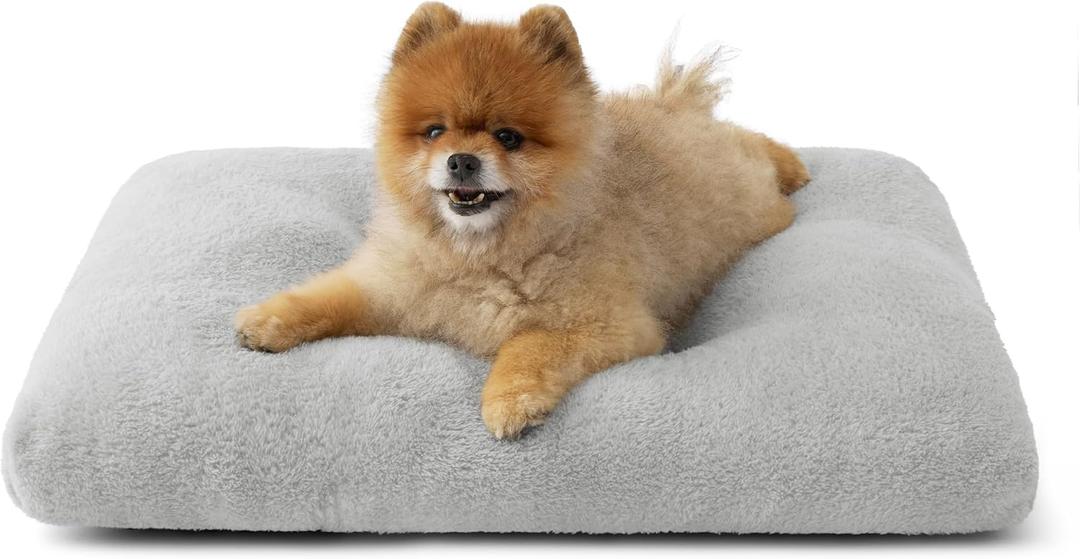 Bedsure Small Dog Bed for Crate Washable, Comfort Fluffy Plush Pillow Bed Crate Pad, Non-Slip and Machine Washable Kennel Pet Sleeping Mat for Puppy/Cat, 24"x17", Gray