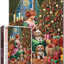Victorian Lady and Dog Jigsaw Puzzles 1000 Pieces Christmas Tree Art Jigsaw Puzzles for Challenging Family Activity Games DIY Handwork Puzzle for Home Wall Decor Gifts 20x27 Inches (Santa-09)