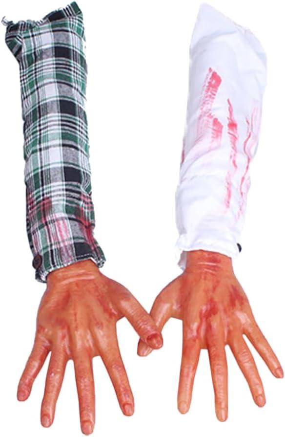 NUOBESTY 2pcs Halloween Fake Latex Severed Arms Scary Broken Hands for Haunted House Party Prop Supplies
