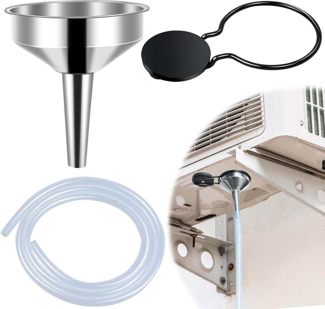 8Ft Magnetic Window Air Conditioner Drain Kit Universal Portable Air Conditioner Drain Hose Kit AC Drain Pipe Replacement Condensate Drain Hose Funnel Connector for Window AC and Mini Split Units