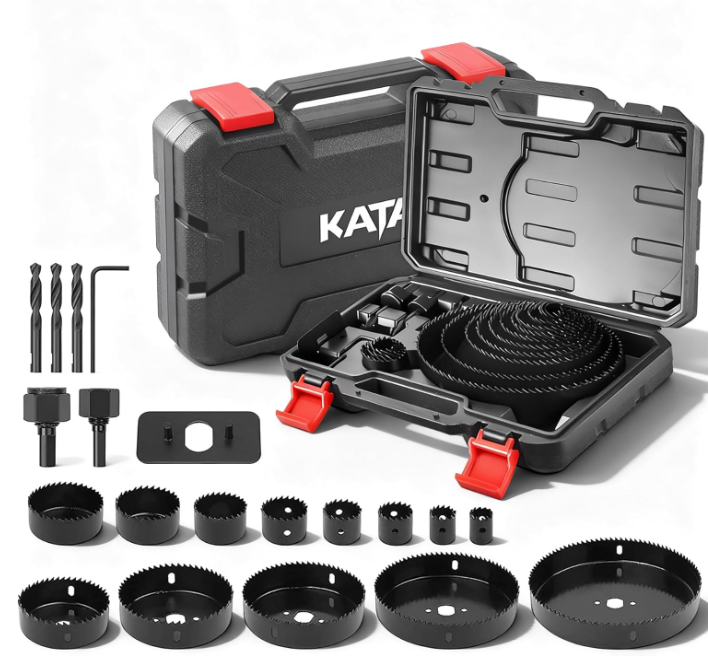 KATA Hole Saw Kit, 20PCS Hole Saw Set with 3/4"-6"(19-152mm) Multi-Size Saw Blades, Precision Hole Saw Drill Bit Kit with Mandrels & Solid Storage Case Cutting for Drywall, Soft Wood, PVC, Plastic