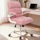 RunRunFlower Office Chair with Wheels, Ergonomic Computer Desk Chair with Flip-up Armrest, Adjustable Rolling Swivel Chair Teddy Fleece – Dusty Pink