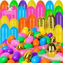 100 PCS 3" Large Plastic Easter Eggs with 6 Golden Eggs, Empty Fillable Colorful Eggs for Kids Easter Egg Hunt Classroom Prizes Basket Stuffers Easter Party Favors