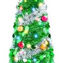 Joiedomi 5 FT Pop Up Christmas Green Tree with Lights, Collapsible Tinsel Christmas Tree Decorations with 50 Multicolor LED Lights and Ball Ornaments for Home Holiday Party Indoor Decor Green Trees
