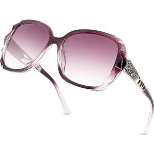 FEISEDY Women Square Reading Sunglasses Sparkling Composite Shiny Frame Sun Reader Glasses B2923 (Dark Rose Purple)