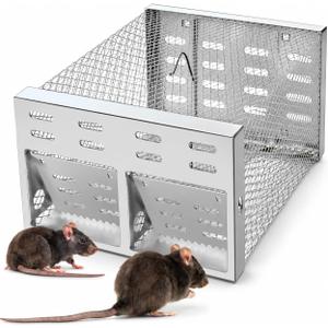 Humane Rodent Trap for Indoor & Outdoor Use - Automatic Multi-Catch Metal Cage with Dual One-Way Doors, Reusable Safe Trap for Mice, Chipmunks & Small Animals