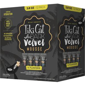 Tiki Cat After Dark Velvet Mousse Wet Cat Food, Variety Pack, 2.8 oz. Pouch (Pack of 12) (EXP 02/28/28)