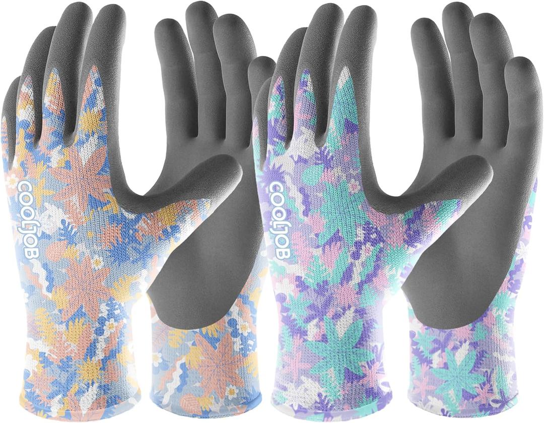 COOLJOB 6 Pairs Colorful Gardening Gloves for Women Ladies, Breathable Rubber Coated for Yard Garden, Outdoor Indoor Protective Work Size S