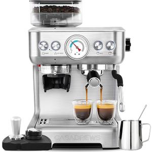 CASABREWS 5700Gense Espresso Machine with Grinder, Barista-Style Cappuccino Maker with Milk Frother Steam Wand, Professional Coffee Maker with Removable Water Tank for Cappuccinos and Lattes