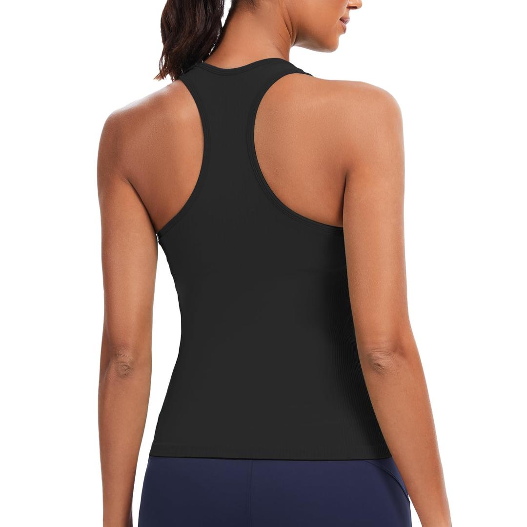 Ecogoose Sports Bra Tank Tops for Women with Built-in Bra, Wide Strap Racerback Workout Crop Tops, Running Gym Yoga Athletic Shirts Black