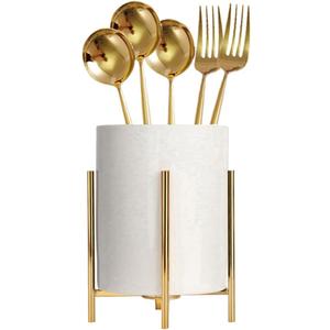 Silverware Holder,Kitchen Utensil Holder,Flatware Organizers With Metal Frame, Mesh Flatware Holder Organizer Perfect for Home, Kitchen, Countertop, Party, Camping, Outdoor and Restaurant (White gold)