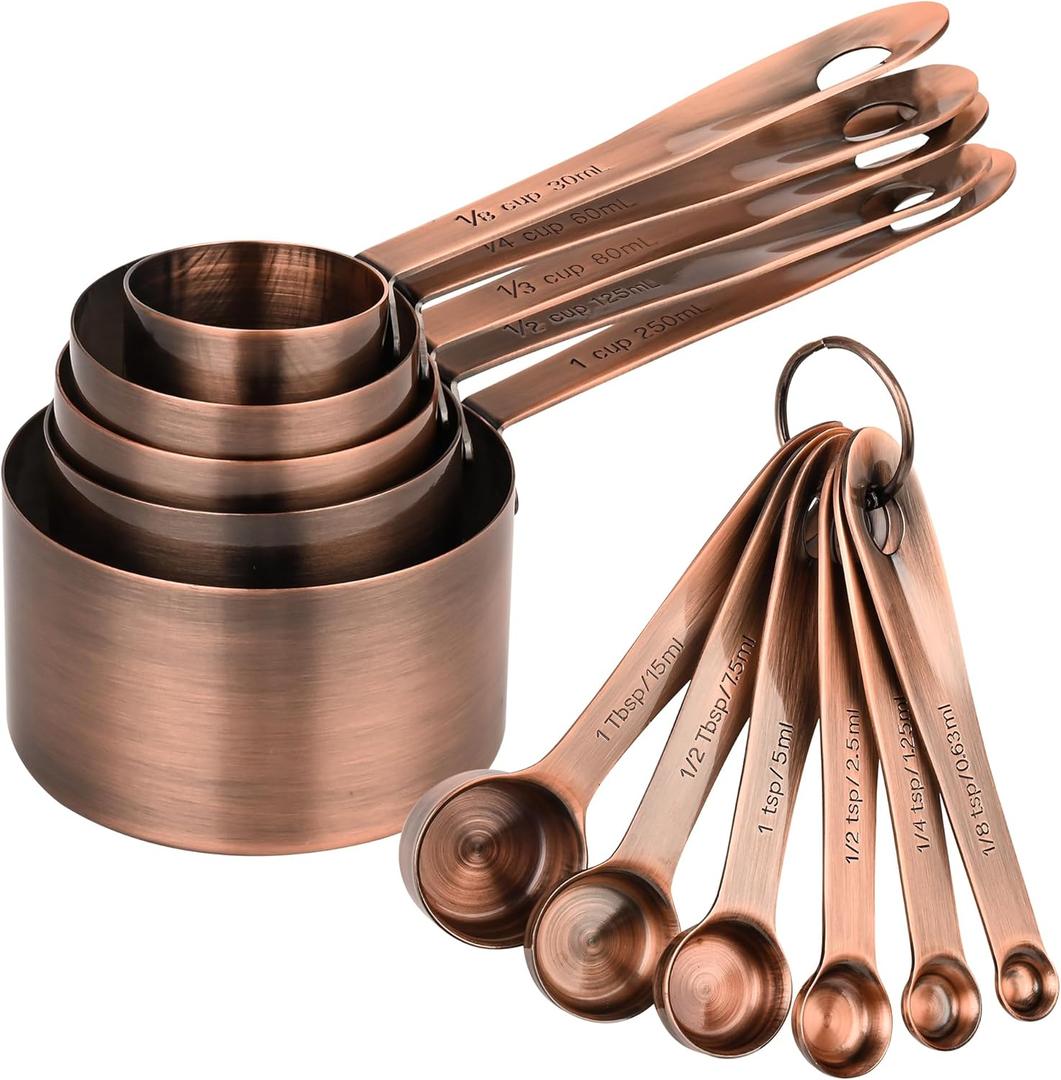 SPUVGVC Copper Measuring Cups and Spoons Set, Stainless Steel Measuring Cups and Spoons Set, 5 Metal Measuring cups & 6 Baking Measuring Spoons, Imperial & Metric Measuring Tools Set 11