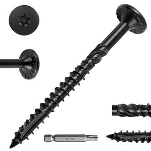 #14 Heavy-Duty Wood Screws | Star Drive Deck Screws, Rust Resistant Timber Screws for Timber/Log/Landscaping Wood (2-7/8 Inch,1000Pcs,Black)