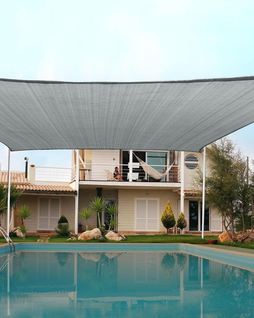 Quictent 24X24FT 185G HDPE Square Sun Shade Sail Canopy 98% UV Block Outdoor Patio Garden with Hardware Kit Grey (Gray)