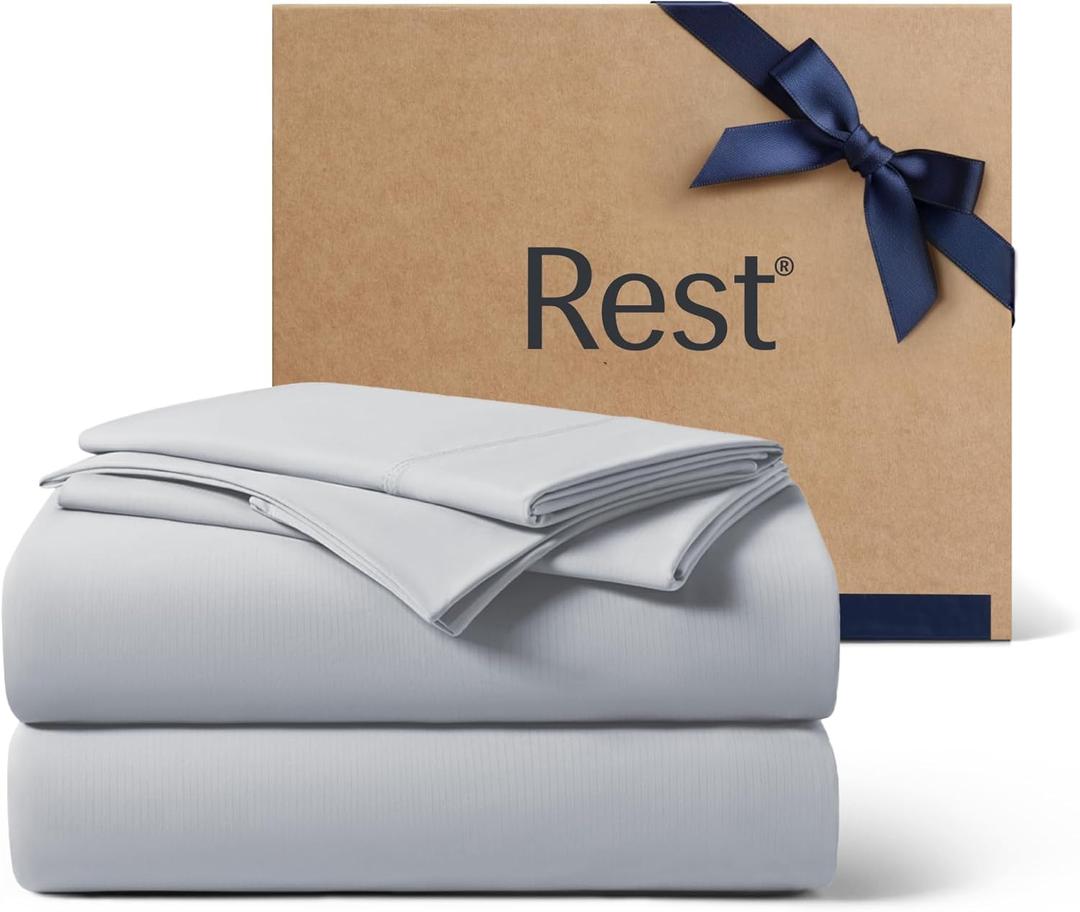 REST Evercool+ Cooling Sheet Set, Queen Size, Light Gray, Breathable Bed Sheets for Hot Sleeper and Night Sweats, with Pillowcases, with Ionic+ Self-Cleaning Silver Yarn for Sensitive Skin, 4PCS