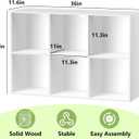 Wood 6 Cube Storage Organizer, 11 in Cube Shelf, White Cubby Storage Organizer with Back Panel & Open Compartments, Vertical or Horizontal Cube Bookshelf Bookcase for Living Room, Bedroom, Entryway