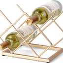 Countertop Wine Rack - 5 Bottle Freestanding Modern Gold Metal Small Wine Rack - Tabletop Wine Holder Stand for Cabinet, Pantry, Wine Bottle Storage (A-gold 5btl)