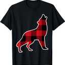 Wolf Family Shirt | Red Plaid Buffalo Matching Family Pajama T-Shirt, Black, Smal