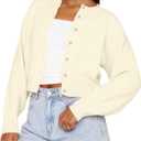 Cioatin Women Y2K Open Front Button Down Crop Sweater Cardigan Long Sleeve Lightweight Knit Pullover Fall Outfits Tops (Small, Cream)