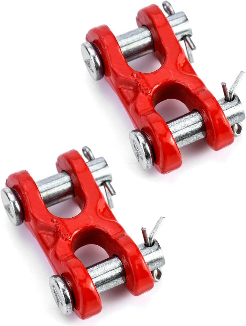 QWORK 3/8 Inches Twin Clevis Safety Chain Repair Links, 2 Pack Trailer Tie Down Links, Industrial Grade Heavy Duty Material - 6,600 LBS. Capacity