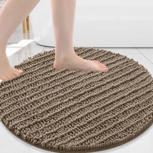 Arotive Luxury Round Chenille Bathroom Rug Mat, Extra Soft Thick Absorbent Shaggy Bath Rugs, Non-Slip Machine Wash Dry Plush Bath Mats for Bathroom, Shower and Tub, 24x24, Camel