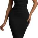 FairBeauty Women's Bodycon Tank Dress Crew Neck Sleeveless Casual Ruched Pencil Midi Dresses (Large, Black)