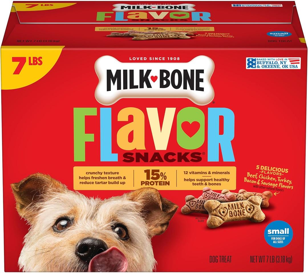 Milk-Bone Flavor Snacks Small Dog Biscuits, Flavored Crunchy Dog Treats, 7 Pound Box (EXP 01/01/32)