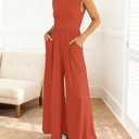 BTFBM Womens Casual Jumpsuits Dressy 2026 Spring One Piece Outfits Crew Neck Sleeveless Knit Wide Leg Pants Romper Beach(Brick Red, Small) (Orange, S)