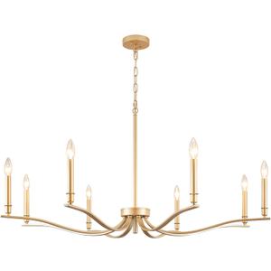 8-Light Farmhouse Chandelier, Vintage Gold Chandeliers for Dining Room, Adjustable Rustic Metal Hanging Pendant Light Fixture for Kitchen Island Entryway Foyer Bedroom Hallway