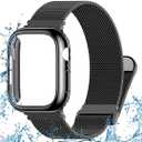 Vigamen Waterproof Stainless Steel Milanese Band with Case Compatible with Apple Watch Bands for Women Men 46mm, Magnetic Metal Wrist Straps for iWatch Series 10 11, Breathable, Adjustable, Black