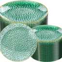 Rubtlamp 100 Clear Green Gold Plastic Plates, Hammered Clear and Gold Disposable Plates Include 50 Dessert Platos, 50 Dinner Platos for Party