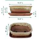 vensovo Ceramic Bonsai Pots with Drainage Hole and Saucer - 10.5 Inch Rectangular Glazed Shallow Planter for Bonsai Trees and Succulents(Brown White Gradient)